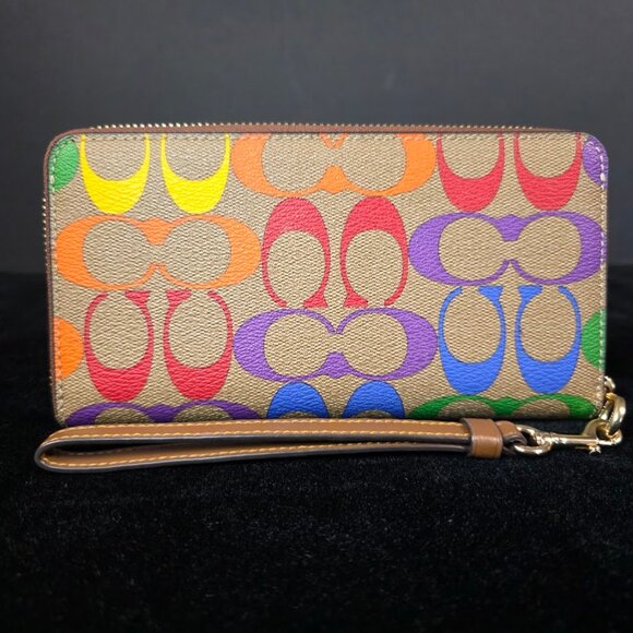 Long Zip Around Wallet In Rainbow Signature Canvas - Picture 7 of 9